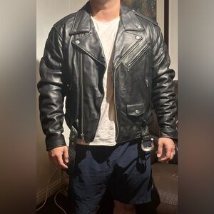 NWT Classic Black Leather Heavy Duty Biker Jacket - Men